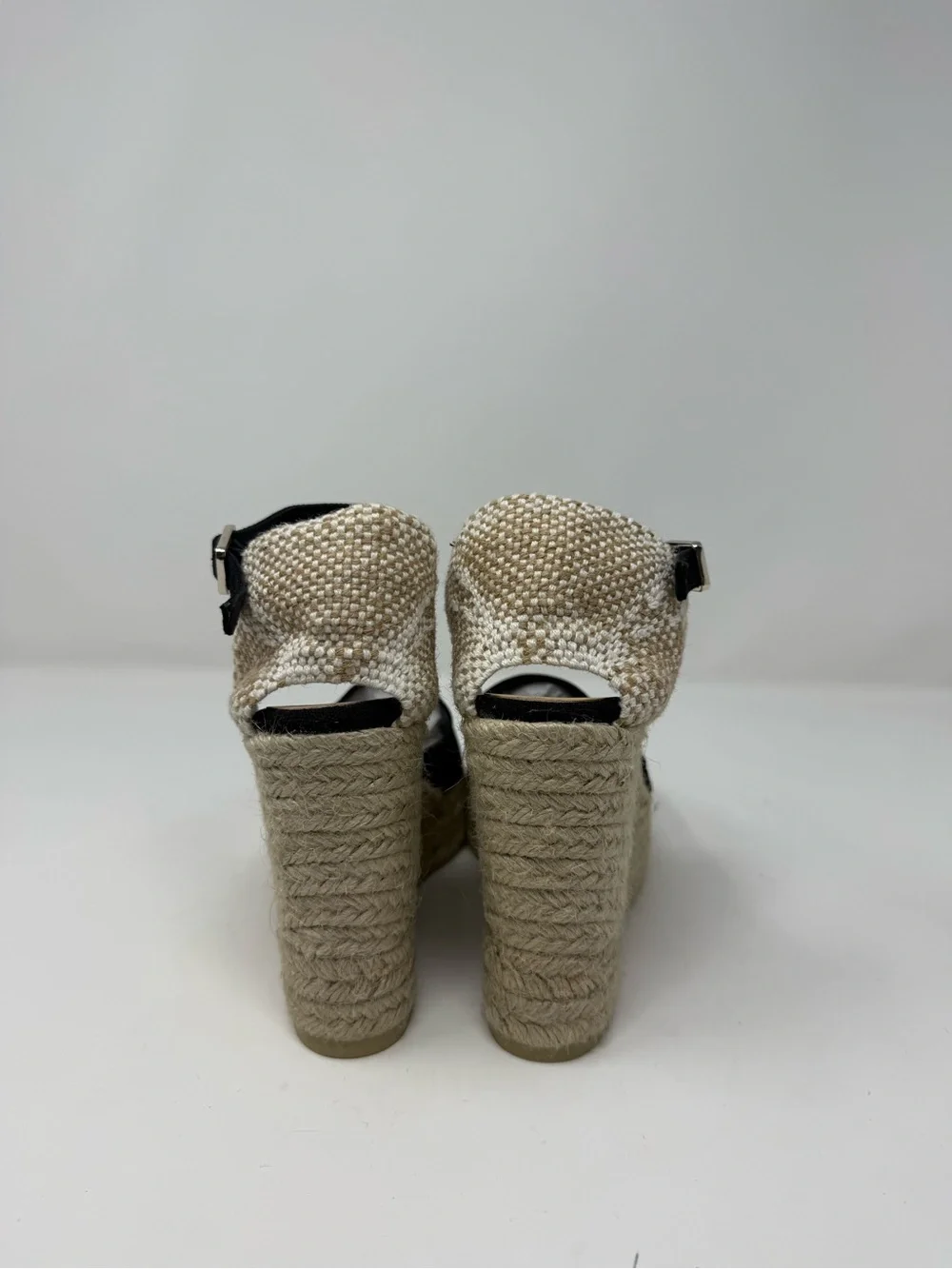 Castaner Black Canvas Espadrille Wedge Sandals with Ankle Strap